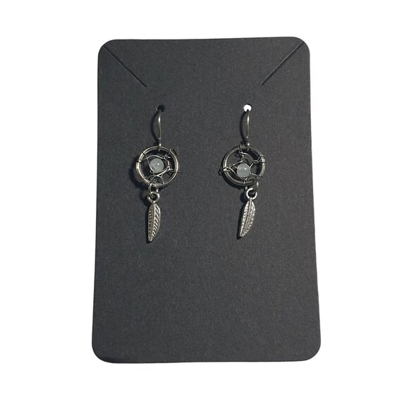 Dreamcatcher Style Drop Earrings Feather Charm Silver Tone Lightweight Design - Picture 1 of 4